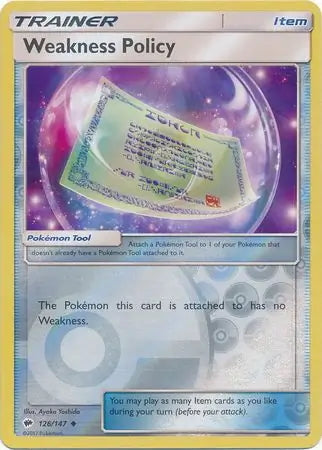 Burning Shadows Weakness Policy #126/147 reverse holo